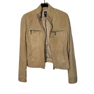 Tommy Hilfiger Womens Tan Suede Zip-Front Jacket Size Small